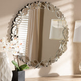 Luiza Modern and Contemporary Silver Finished Round Petal Leaf Accent Wall Mirror