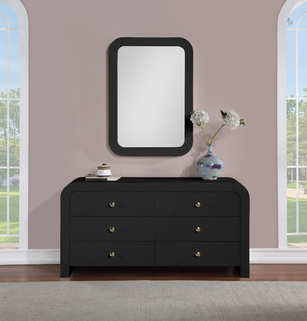Artisto Ash Veneer / Engineered Wood Contemporary Black Mirror - 42" W x 30" D x 2" H