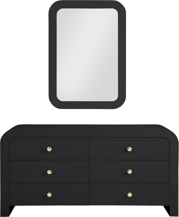 Artisto Ash Veneer / Engineered Wood Contemporary Black Mirror - 42" W x 30" D x 2" H