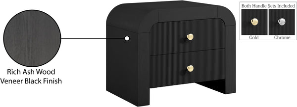 Artisto Ash Veneer / Engineered Wood / Metal Contemporary Black Night Stand - 26" W x 18.5" D x 22" H