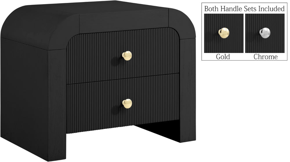 Artisto Ash Veneer / Engineered Wood / Metal Contemporary Black Night Stand - 26" W x 18.5" D x 22" H