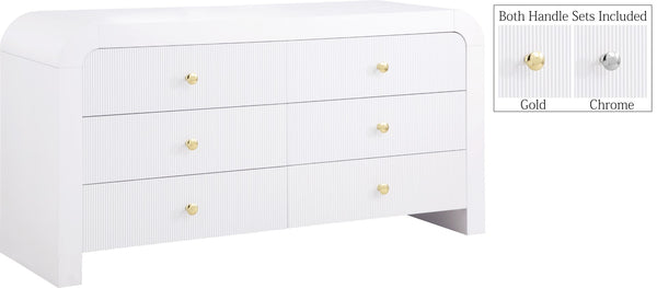 Artisto Ash Veneer / Engineered Wood / Metal Contemporary White Dresser - 62" W x 19" D x 31.5" H