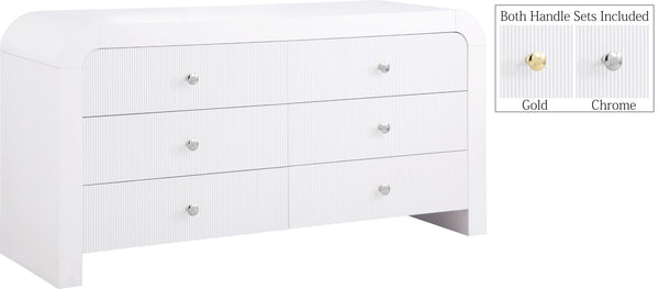 Artisto Ash Veneer / Engineered Wood / Metal Contemporary White Dresser - 62" W x 19" D x 31.5" H
