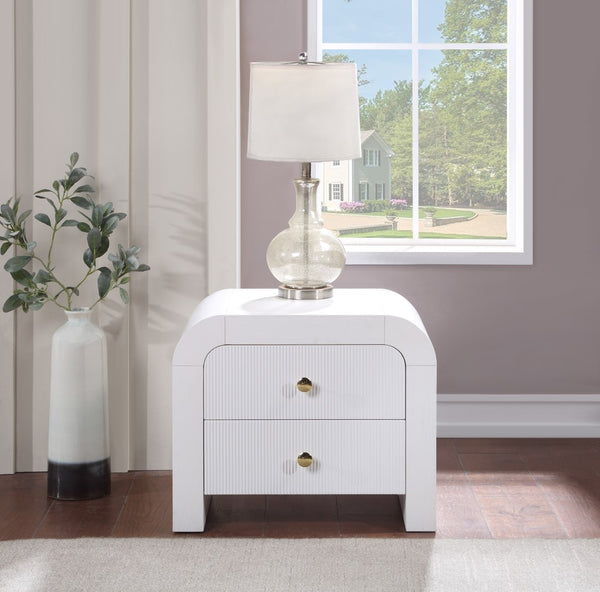 Artisto Ash Veneer / Engineered Wood / Metal Contemporary White Night Stand - 26" W x 18.5" D x 22" H