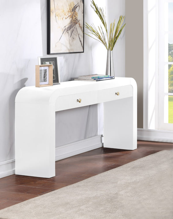Artisto Ash Veneer / Engineered Wood / Metal Contemporary White Console Table - 54" W x 15" D x 31.5" H