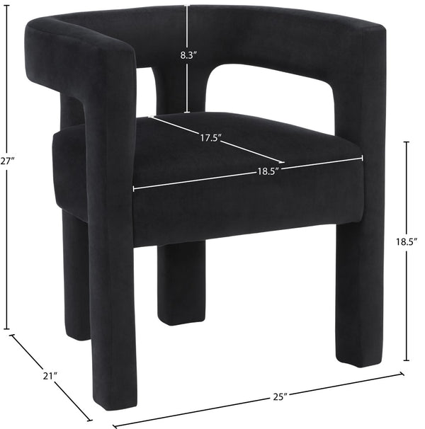 Athena Velvet / Engineered Wood / Foam Contemporary Black Velvet Dining Chair - 25" W x 21" D x 27" H