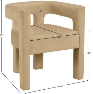 Athena Velvet / Engineered Wood / Foam Contemporary Camel Velvet Dining Chair - 25" W x 21" D x 27" H