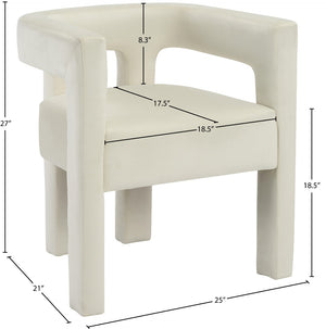 Athena Velvet / Engineered Wood / Foam Contemporary Cream Velvet Dining Chair - 25" W x 21" D x 27" H