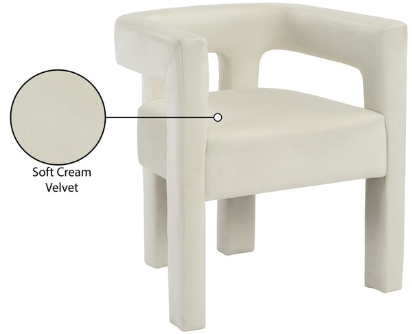 Athena Velvet / Engineered Wood / Foam Contemporary Cream Velvet Dining Chair - 25" W x 21" D x 27" H