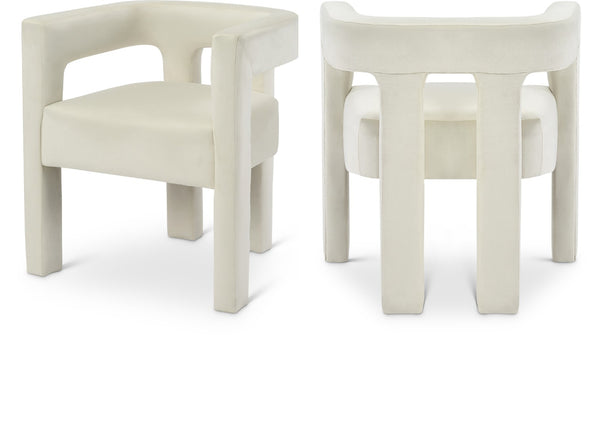 Athena Velvet / Engineered Wood / Foam Contemporary Cream Velvet Dining Chair - 25" W x 21" D x 27" H