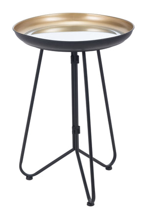 Zuo Modern Foley Glass, Steel Modern Commercial Grade Accent Table Gold, Black Glass, Steel