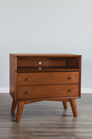 Alpine Furniture Flynn Large Nightstand, Acorn 966-22 Acorn Mahogany Solids & Okoume Veneer 28 x 15 x 26