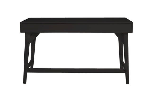 Larsen Large Black Desk with Mahogany Wood, Gold Hardware & Felt Lined Drawers for Stylish Storage
