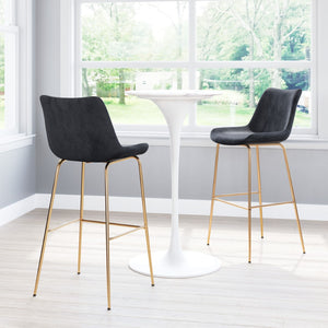 Zuo Modern Tony 100% Polyester, Plywood, Steel Modern Commercial Grade Barstool Black, Gold 100% Polyester, Plywood, Steel
