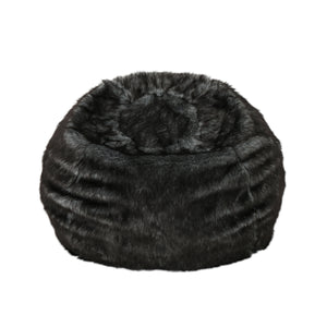 Lyndel Modern 3 Foot Faux Fur Bean Bag (Cover Only), Blue and White Noble House