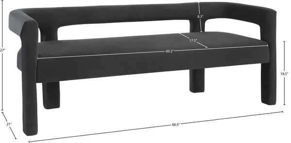 Athena Velvet / Engineered Wood / Foam Contemporary Black Velvet Bench - 66.5" W x 21" D x 27" H