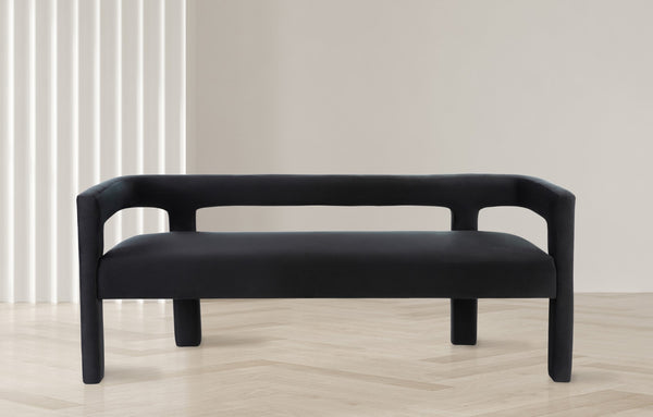 Athena Velvet / Engineered Wood / Foam Contemporary Black Velvet Bench - 66.5" W x 21" D x 27" H