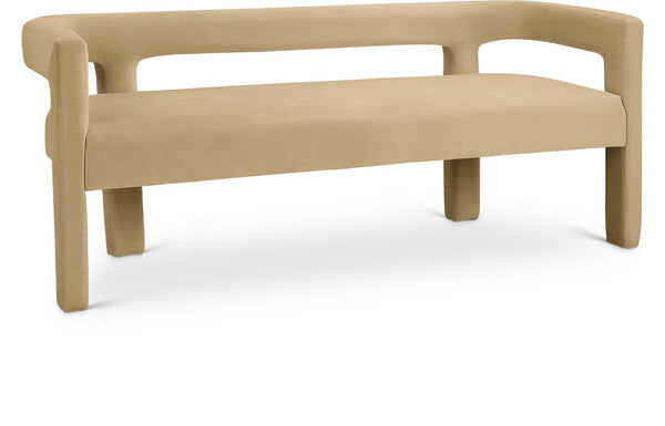 Athena Velvet / Engineered Wood / Foam Contemporary Camel Velvet Bench - 66.5" W x 21" D x 27" H