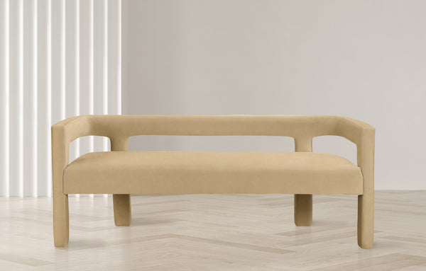 Athena Velvet / Engineered Wood / Foam Contemporary Camel Velvet Bench - 66.5" W x 21" D x 27" H