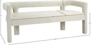 Athena Velvet / Engineered Wood / Foam Contemporary Cream Velvet Bench - 66.5" W x 21" D x 27" H