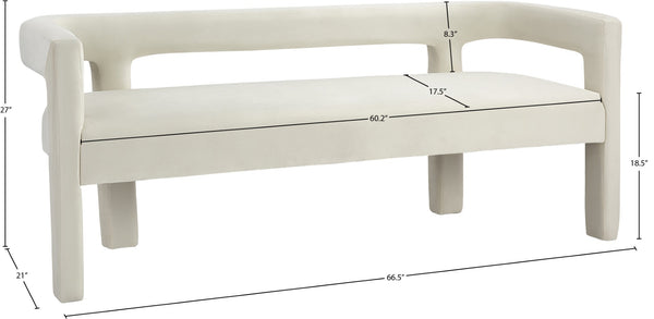 Athena Velvet / Engineered Wood / Foam Contemporary Cream Velvet Bench - 66.5" W x 21" D x 27" H