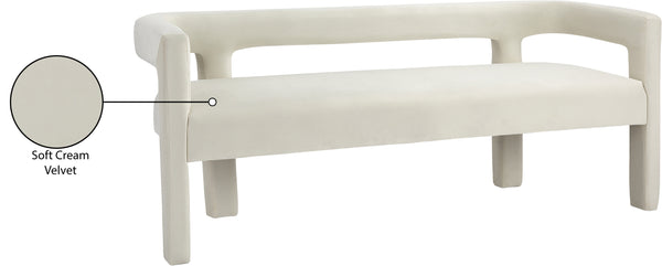 Athena Velvet / Engineered Wood / Foam Contemporary Cream Velvet Bench - 66.5" W x 21" D x 27" H