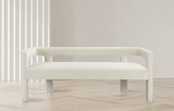 Athena Velvet / Engineered Wood / Foam Contemporary Cream Velvet Bench - 66.5" W x 21" D x 27" H