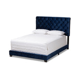 Baxton Studio Candace Luxe and Glamour Navy Velvet Upholstered King Size Bed