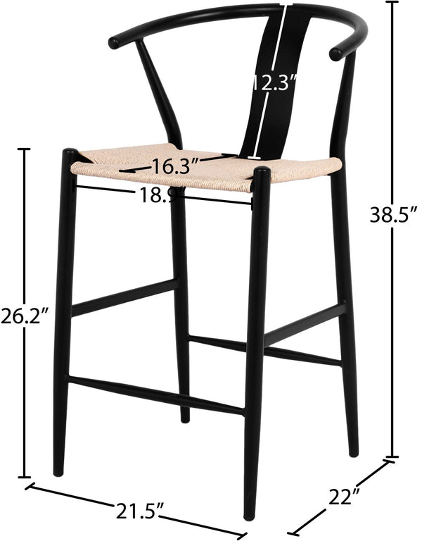 Beck Rope Fabric / Metal Mid Century Beige Hand Woven Rope Stool - 21.5" W x 22" D x 38.5" H