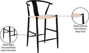 Beck Rope Fabric / Metal Mid Century Beige Hand Woven Rope Stool - 21.5" W x 22" D x 38.5" H