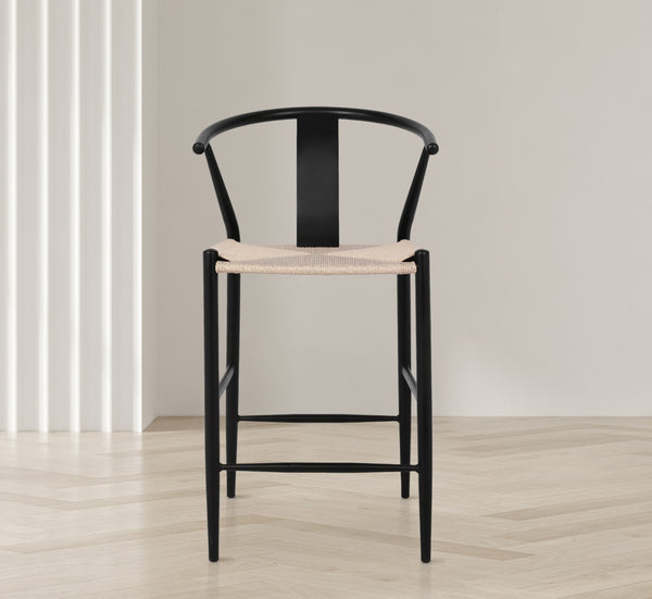 Beck Rope Fabric / Metal Mid Century Beige Hand Woven Rope Stool - 21.5" W x 22" D x 38.5" H