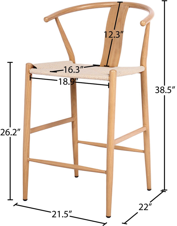 Beck Rope Fabric / Metal Mid Century Beige Hand Woven Rope Stool - 21.5" W x 22" D x 38.5" H