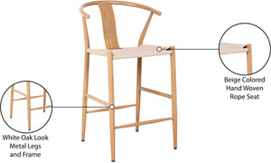 Beck Rope Fabric / Metal Mid Century Beige Hand Woven Rope Stool - 21.5" W x 22" D x 38.5" H