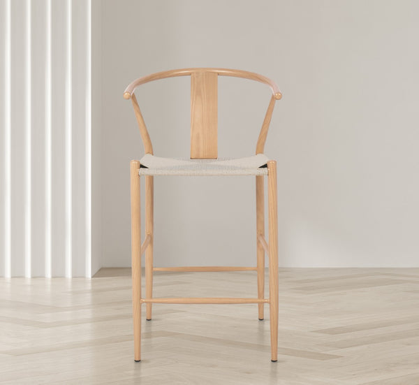 Beck Rope Fabric / Metal Mid Century Beige Hand Woven Rope Stool - 21.5" W x 22" D x 38.5" H