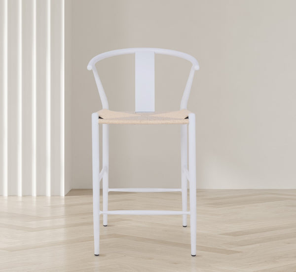 Beck Rope Fabric / Metal Mid Century Beige Hand Woven Rope Stool - 21.5" W x 22" D x 38.5" H