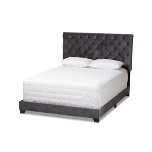 Baxton Studio Candace Luxe and Glamour Dark Grey Velvet Upholstered Queen Size Bed