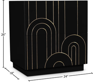 Turin Engineered Wood / Brass Mid Century Black Night Stand - 24" W x 18" D x 26" H
