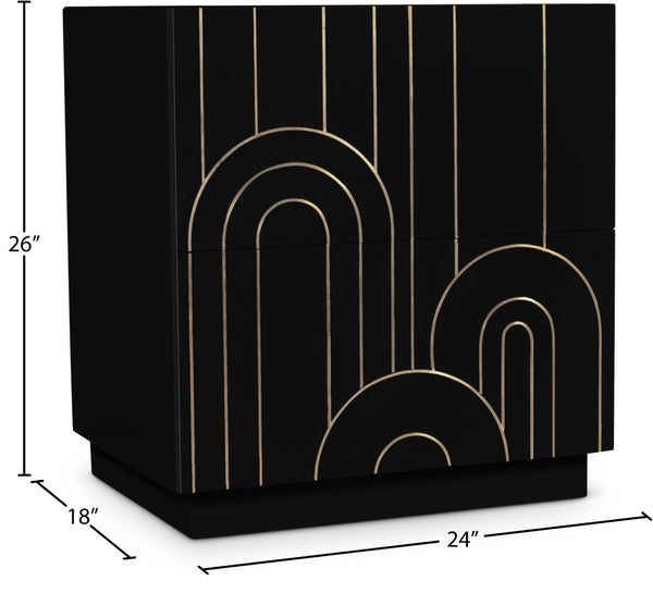 Turin Engineered Wood / Brass Mid Century Black Night Stand - 24" W x 18" D x 26" H
