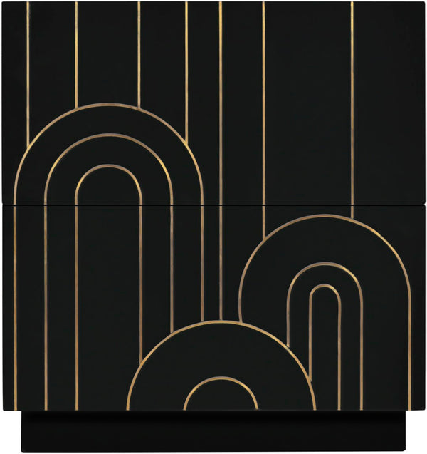 Turin Engineered Wood / Brass Mid Century Black Night Stand - 24" W x 18" D x 26" H