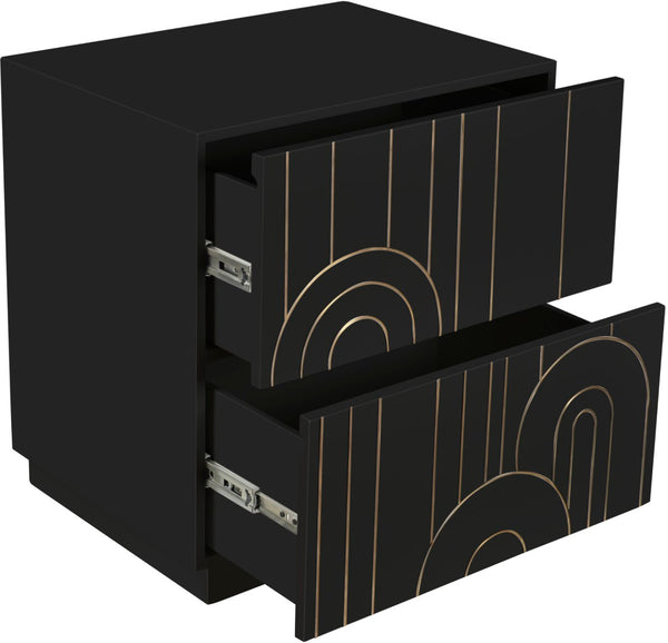 Turin Engineered Wood / Brass Mid Century Black Night Stand - 24" W x 18" D x 26" H