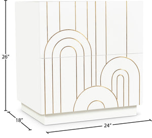 Turin Engineered Wood / Brass Mid Century White Night Stand - 24" W x 18" D x 26" H