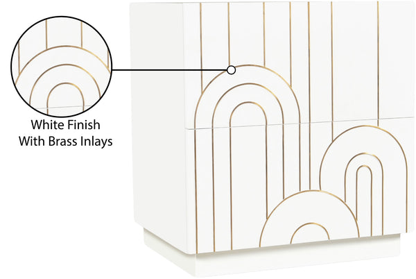Turin Engineered Wood / Brass Mid Century White Night Stand - 24" W x 18" D x 26" H