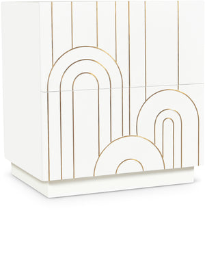 Turin Engineered Wood / Brass Mid Century White Night Stand - 24" W x 18" D x 26" H