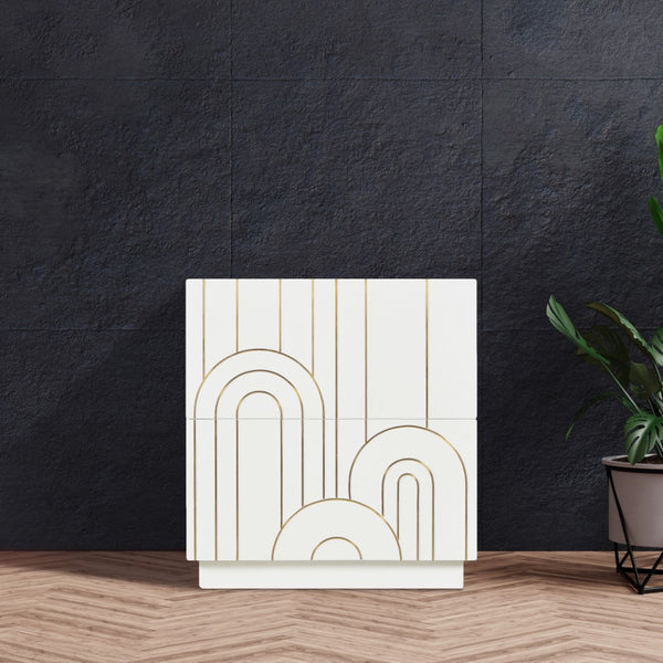 Turin Engineered Wood / Brass Mid Century White Night Stand - 24" W x 18" D x 26" H