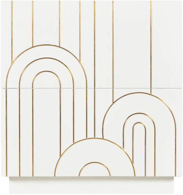 Turin Engineered Wood / Brass Mid Century White Night Stand - 24" W x 18" D x 26" H