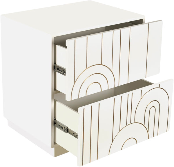 Turin Engineered Wood / Brass Mid Century White Night Stand - 24" W x 18" D x 26" H