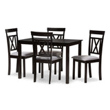 Rosie Modern and Contemporary Espresso Brown Finished and Grey Fabric Upholstered 5-Piece Dining Set