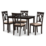 Sylvia Modern and Contemporary Espresso Brown Finished and Sand Fabric Upholstered 5-Piece Dining Set