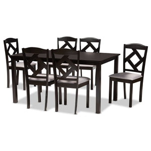 Ruth Modern Transitional Grey Fabric Upholstered and Dark Brown Finished Wood 7-Piece Dining Set