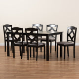 Ruth Modern Transitional Grey Fabric Upholstered and Dark Brown Finished Wood 7-Piece Dining Set